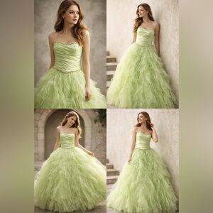 Pinky Me Green Strapless Beaded Prom Ball Gown Size 0